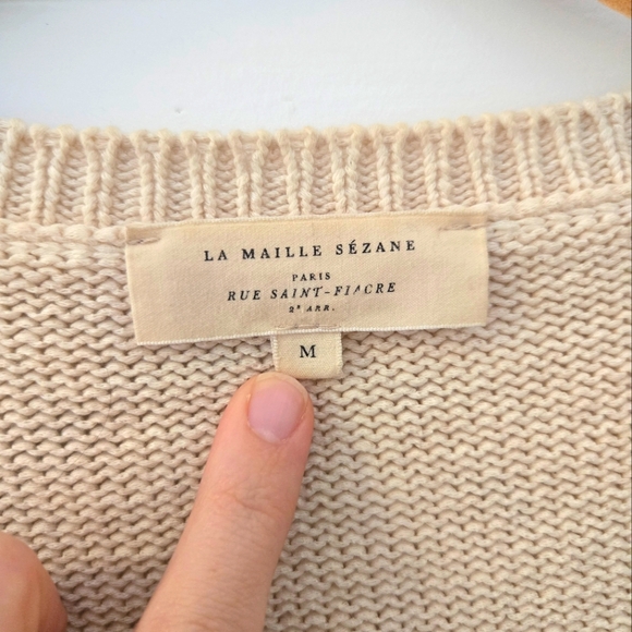 Sezane Red and Cream V-Neck Sweater - Picture 2 of 3